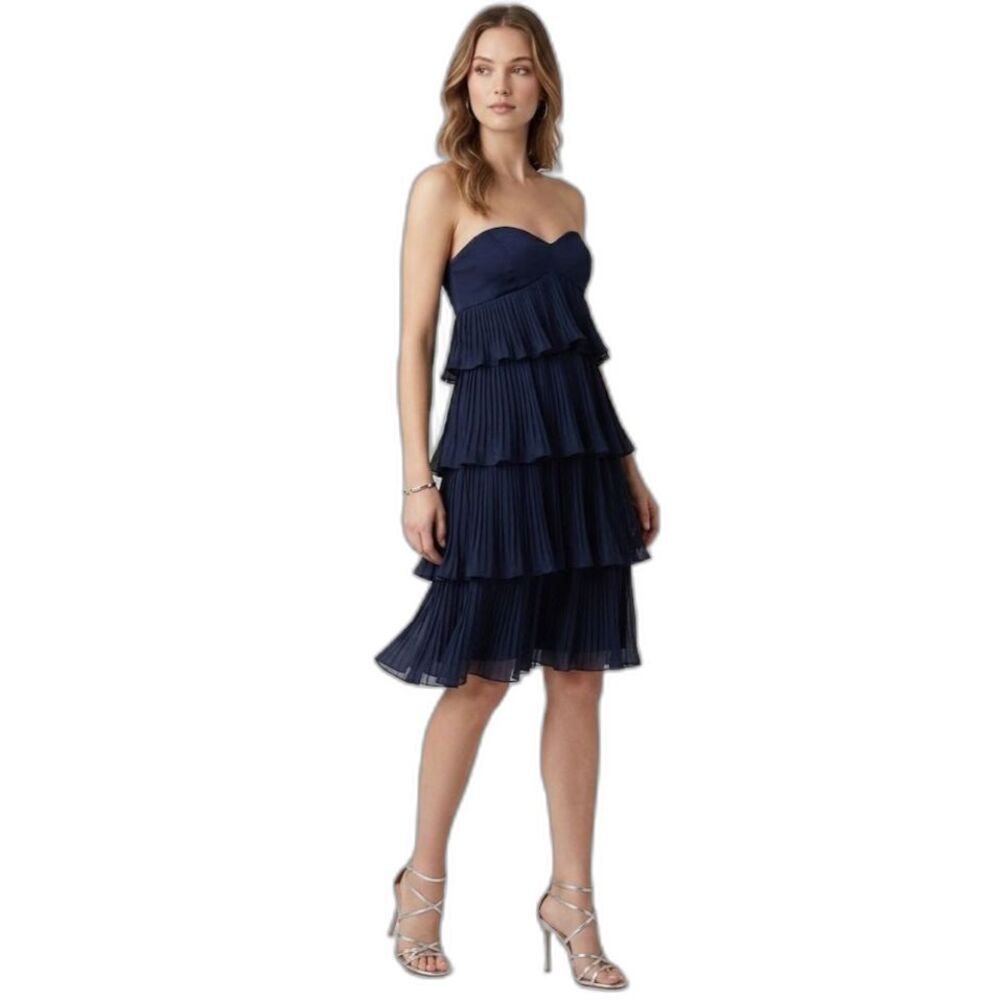Diane Von Furstenberg Womens VTG Black Silk Tiered Strapless Cocktail Dress Sz 2